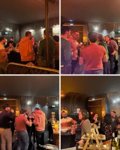 Des participant·e·s échangeant et partageant un moment convivial lors de l’apéro dînatoire de la soirée des célibataires.
