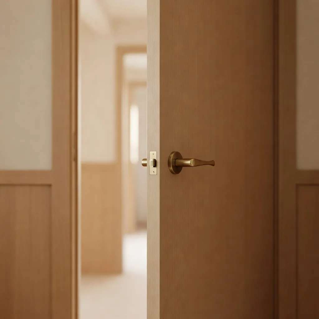 Poignée intérieure d'une porte de salle ouverte, sans serrure ni verrou