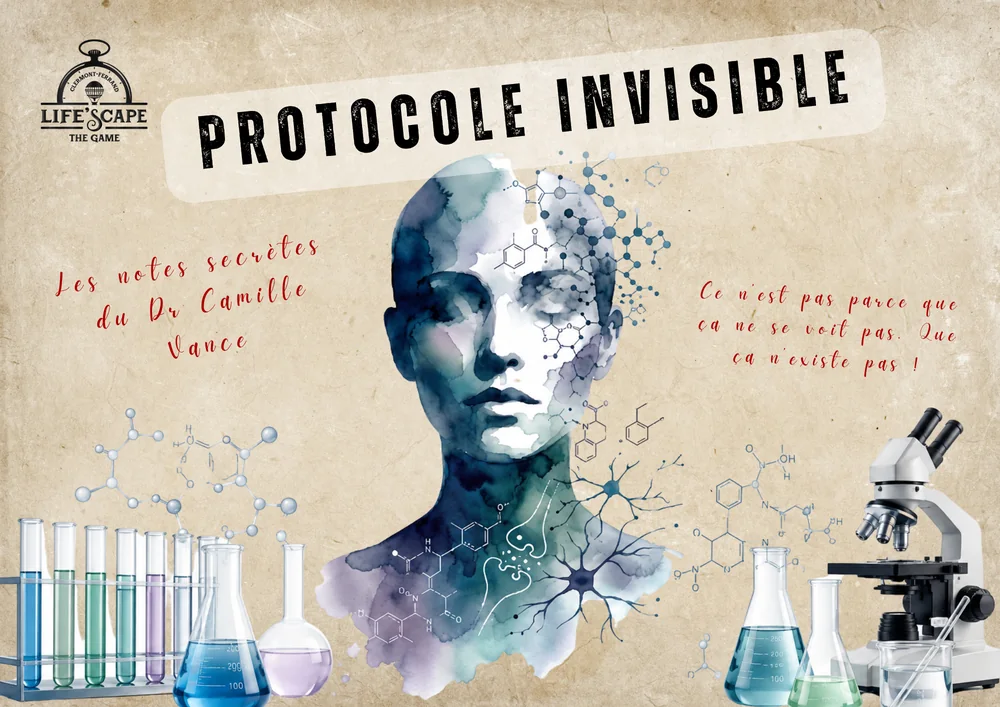 Plaquette de l'escape game « Protocole Invisible » : les notes secrètes de Camille Vance