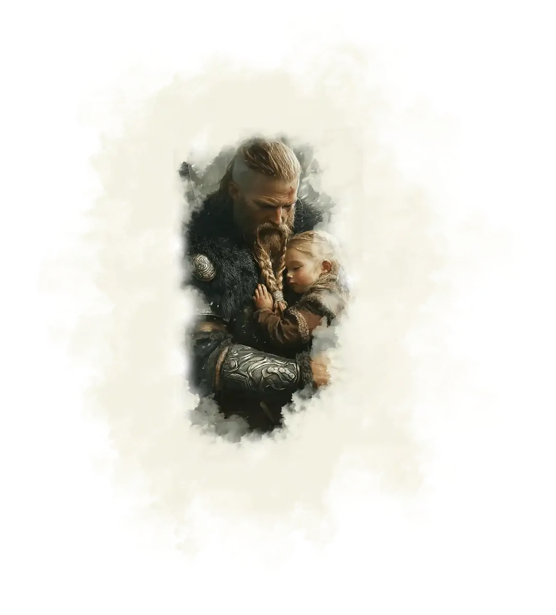 Guerrier viking et sa fille en costume d'époque
